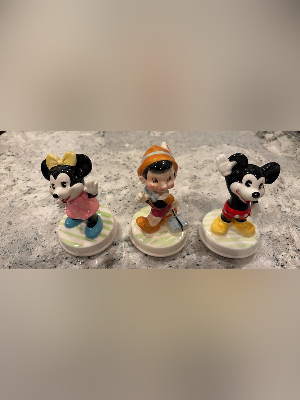 Vintage Disney Ceramic Figurines Set - Mickey, Minnie, Pinocchio Schmid Music Bo